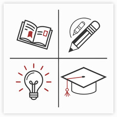 Back to School & Learning Skills Flat Liquid Style Vector Icon Set
