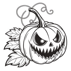 Spooky jack o lantern with leaves and swirling vines