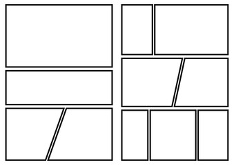 見開き2ページ分の漫画のコマ割りのフレーム