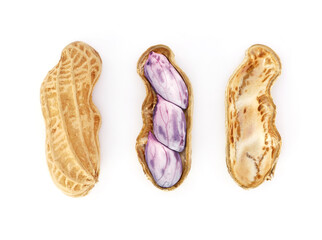 Boiled peanuts isolated on white background. Pile of peanuts