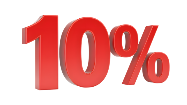 Bold red 10 percent symbol isolated, perfect for sales, discounts, and promotions