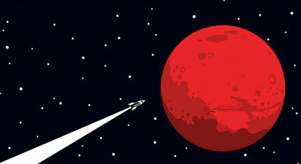 Spaceship Approaching Mars: A Stylized Vector Illustration