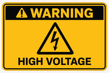 Naklejka premium Yellow warning sign alerting danger of high voltage electricity hazard