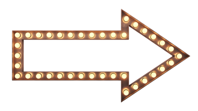 Glowing marquee arrow sign illuminates the way, perfect for announcements