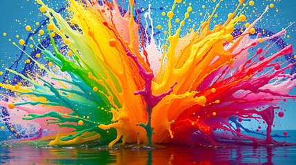 4k . Abstract wallpaper with exploding rainbow water splash paint with vivid colors background. 4k video hd