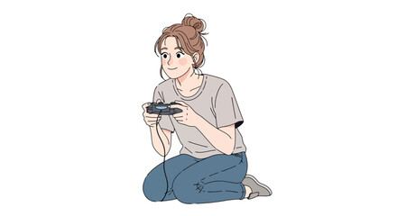 Young Woman Playing Video Games at Home, Illustration for Gaming, Entertainment, or Lifestyle Content, Suitable for Social Media, Blogs, and Advertising