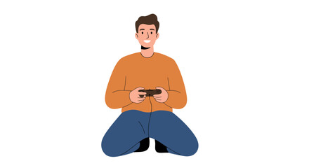Cheerful Young Man Engrossed in Video Gaming, Expressing Enthusiasm and Focus for Entertainment and Digital Leisure Activities, perfect for Gaming Content