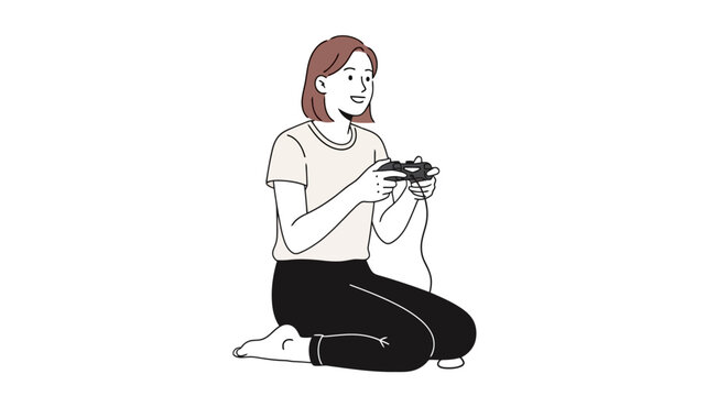 Young woman engrossed in video games at home, showcasing leisure activities, entertainment, and the joy of gaming. Ideal for illustrating articles on hobbies, gaming culture, or relaxing at home.