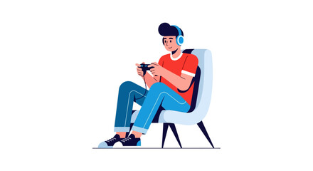 Young Man Immersed in Video Game Action, Depicting Modern Entertainment and Digital Lifestyle, Suitable for Gaming, Technology, and Leisure Related Projects