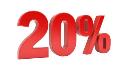 Red 3D 20% Percentage Sign for Sales, Discounts, and Promotional Offers
