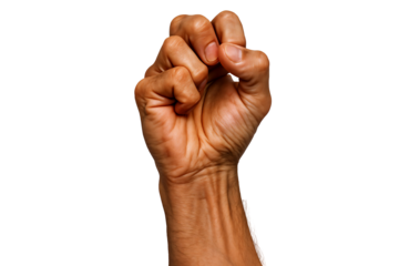 A strong male hand making a fist, symbolizing power and determination.