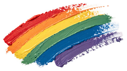 Vibrant rainbow brush strokes in red orange yellow green blue purple colors, isolated on a transparent background