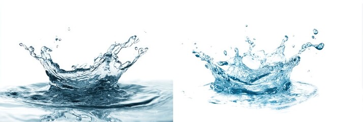 Two water splashes against a white background
