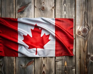 Canadian flag waving on a rustic wooden background