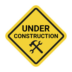 Under Construction sign. Yellow warning symbol for website maintenance or road work.