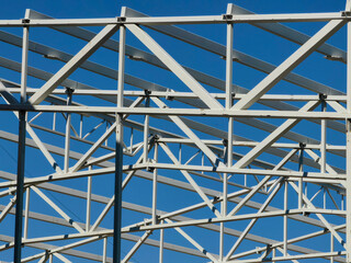  Rooftop Metal Construction Base Under Development Against Clear Sky