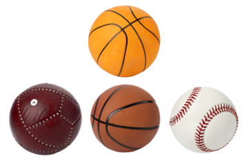 Variety of Sports Balls Basketball, Baseball, and a Decorative Vintage Ball Isolated on White Background - Perfect for Sports Concepts and Designs