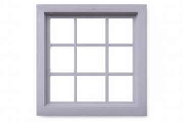 White wooden window frame with mullions creating a grid pattern, isolated on a transparent background, perfect for architectural visualizations and design projects