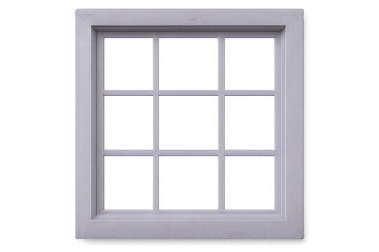 White wooden window frame with mullions creating a grid pattern, isolated on a transparent background, perfect for architectural visualizations and design projects