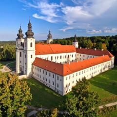 Obraz premium Aerial view of a large monastery complex