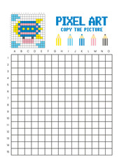 Copy the picture grid drawing worksheet for kids. Pixel art zeppelin © Adpragus
