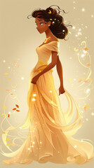 Obraz premium Beautiful pregnant woman in a flowing golden gown with sparkling lights and petals
