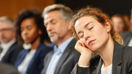 Fototapeta premium Boring Speaker. Adult Business Associates in 20s, 30s, and 60s Bored During Conference Briefing