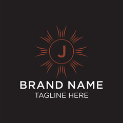 Initial letter J serif font logo design, green nature graphic icon concept