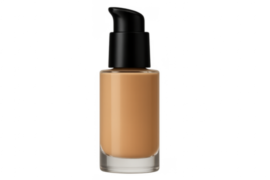 Foundation makeup bottle on transparent background, beauty product photography