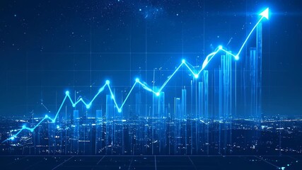 Ascending Financial Growth Over Night Cityscape - Powered by Adobe