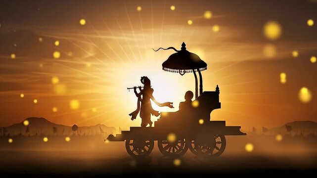 divine krishna playing flute chariot silhouette