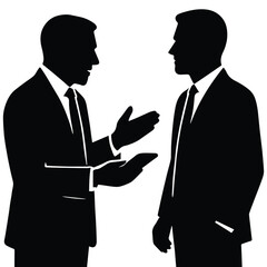 Two businessmen in silhouette having a discussion isolated on white background