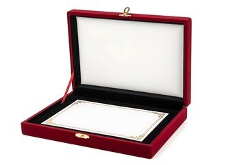 Elegant red velvet box displaying a certificate with gold frame perfect for awards and special occasions