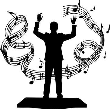 black silhouette conductor with musical notes clip art preview
