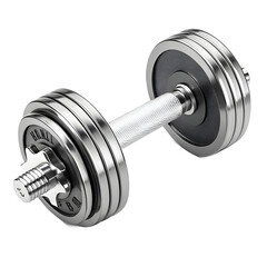 Naklejka premium Shiny chrome dumbbell with textured grip on a black background