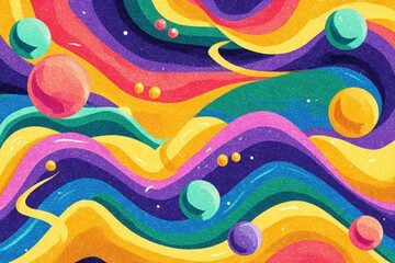 Fototapeta premium Vibrant swirling abstract pattern with colorful, textured waves and spheres