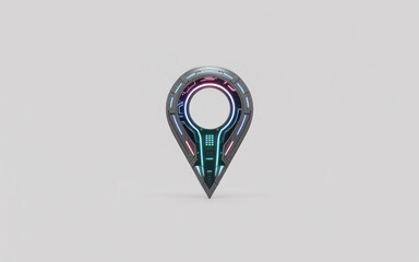 Photo of modern futuristic location pin with a digital design isolated on white background