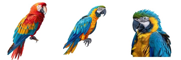 Fototapeta premium Parrot Set Isolated on Transparent Background. PNG