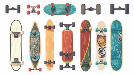 Vibrant collection of skateboards and components showcasing modern design and street culture
