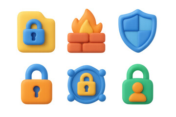 3d cyber security icons with locks and shields for data protection