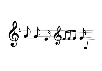 Musical notes and treble clef isolated on transparent background