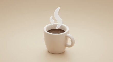Obraz premium Steaming coffee cup on a beige background radiating warmth and comfort perfect for morning inspiration and focus and cozy break