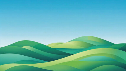 Obraz premium Minimalist landscape vector with rolling green hills, clear blue sky, paper cutout style, smooth Ai Generate