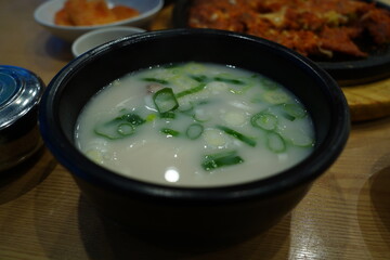 Korean Seolleongtang with Beef and Noodles, Traditional White Broth Soup