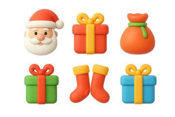 Festive 3d christmas icons featuring santa, gifts, and stockings