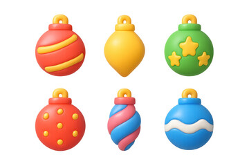 Obraz premium Festive 3d christmas ornaments set with colorful holiday designs
