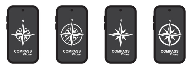 Phone compass navigation set icon, vector illustration
