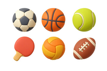 Fototapeta premium Colorful 3d sports balls collection featuring football, basketball, and more