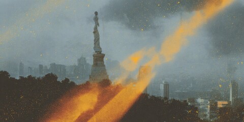 Foundation Day In San Marino Celebration with Statue of Liberty and City Skyline, Premium Autumn Freedom and Unity Theme for Modern Event Marketing Campaigns