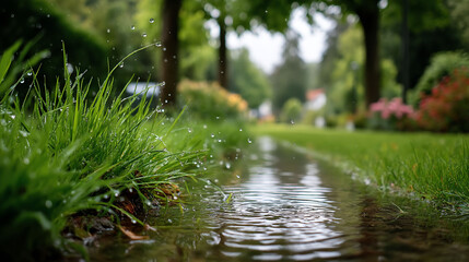 Fototapeta premium Verdant blades catch rains descent